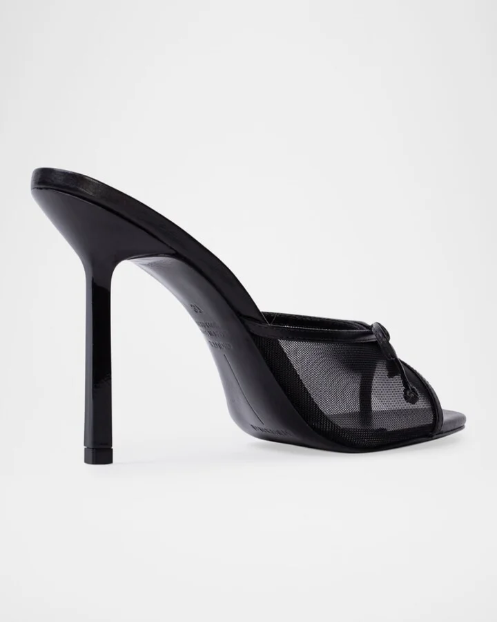 Mesh Bow Stiletto Mule Sandals - Image 3