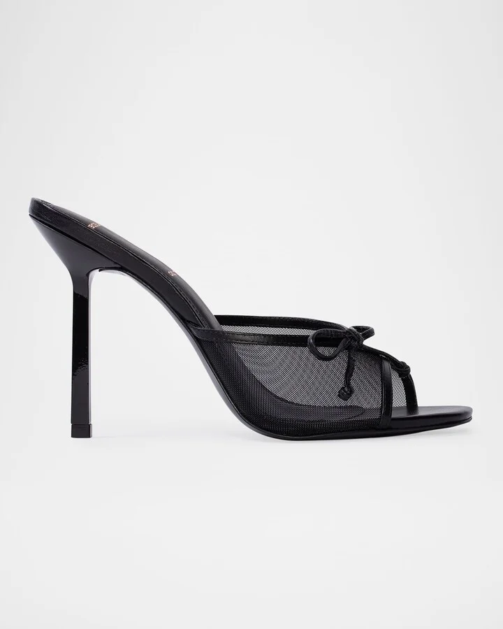 Mesh Bow Stiletto Mule Sandals