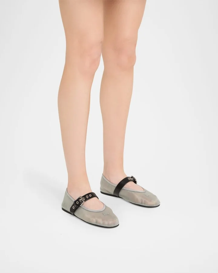 Mesh Buckle Mary-Jane Ballerina Flats - Image 2