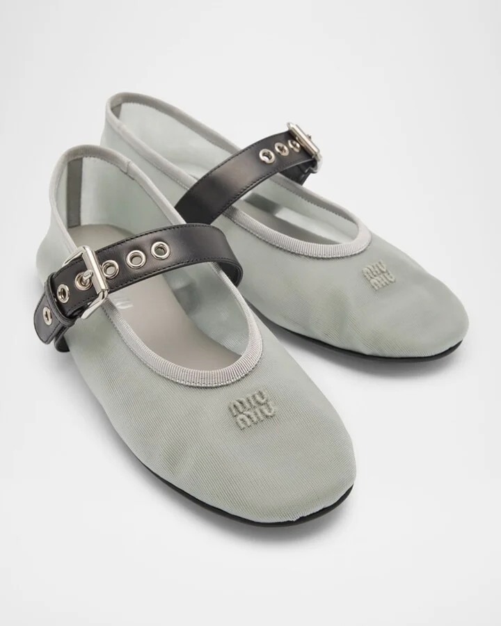 Mesh Buckle Mary-Jane Ballerina Flats - Image 3