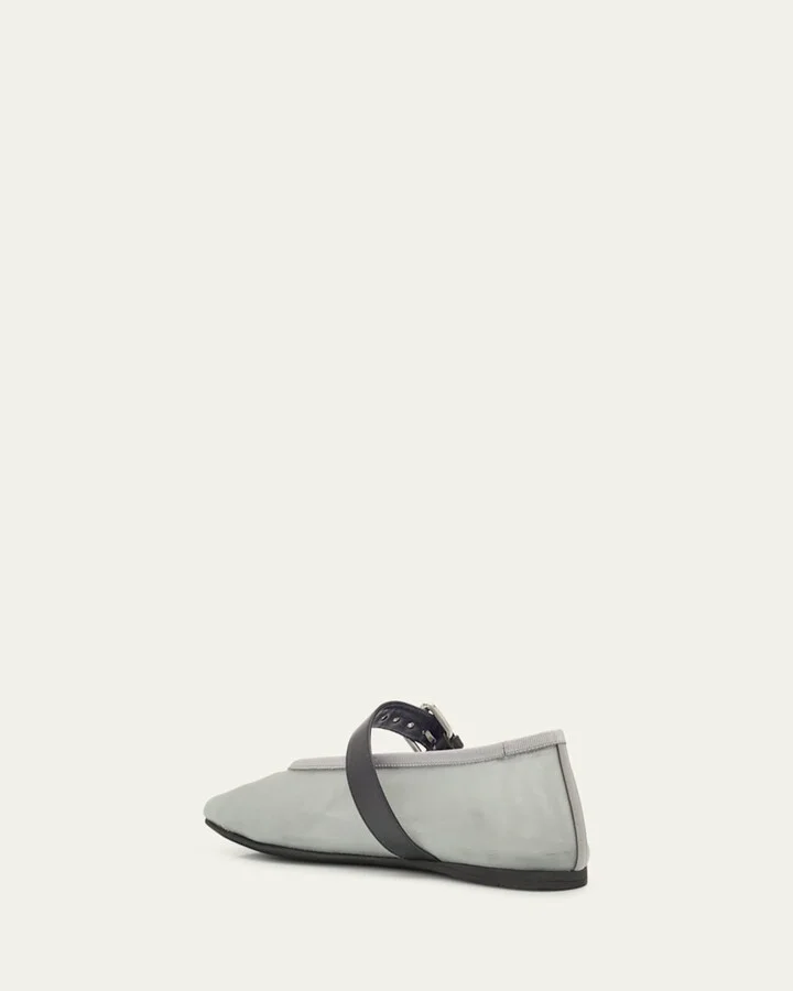 Mesh Buckle Mary-Jane Ballerina Flats - Image 3