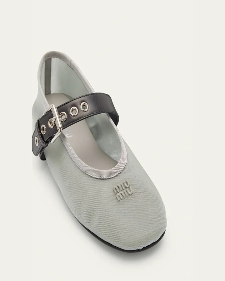 Mesh Buckle Mary-Jane Ballerina Flats - Image 4