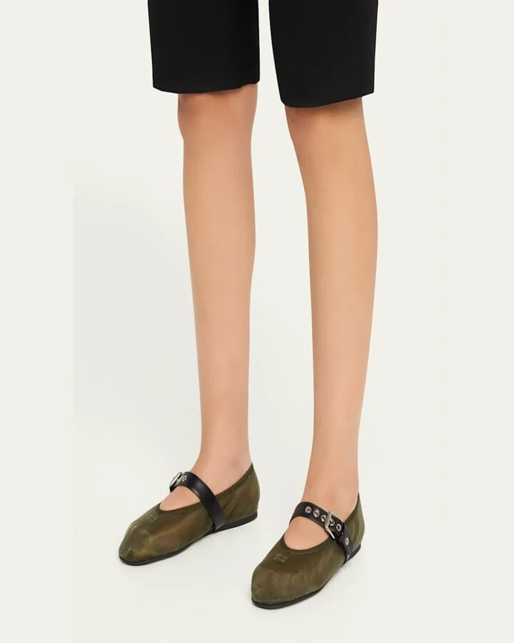 Mesh Buckle Mary-Jane Ballerina Flats - Image 8