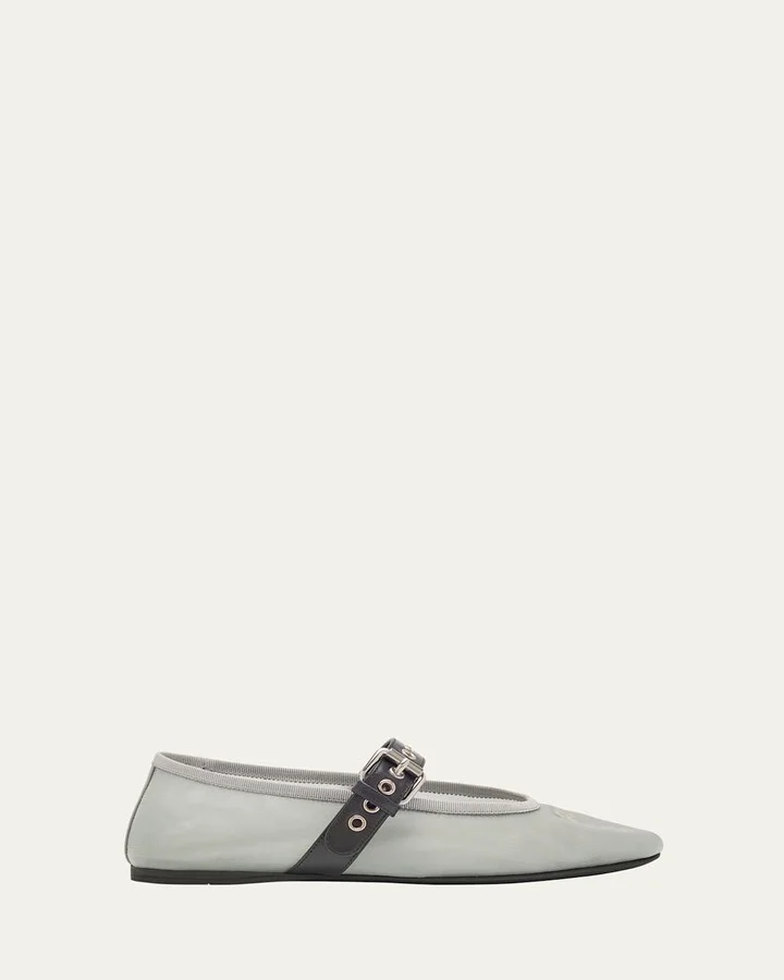Mesh Buckle Mary-Jane Ballerina Flats