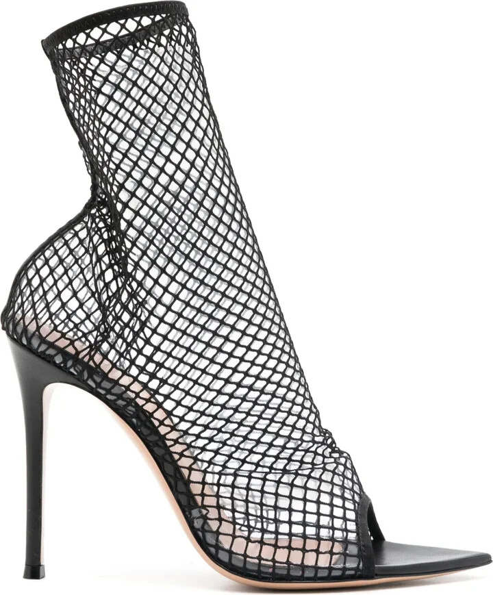 Mesh-Design Pointed-Toe Boots
