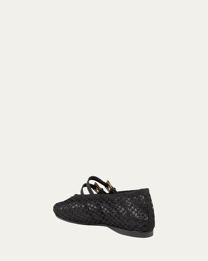 Mesh Double Buckle Ballet Flats - Image 3