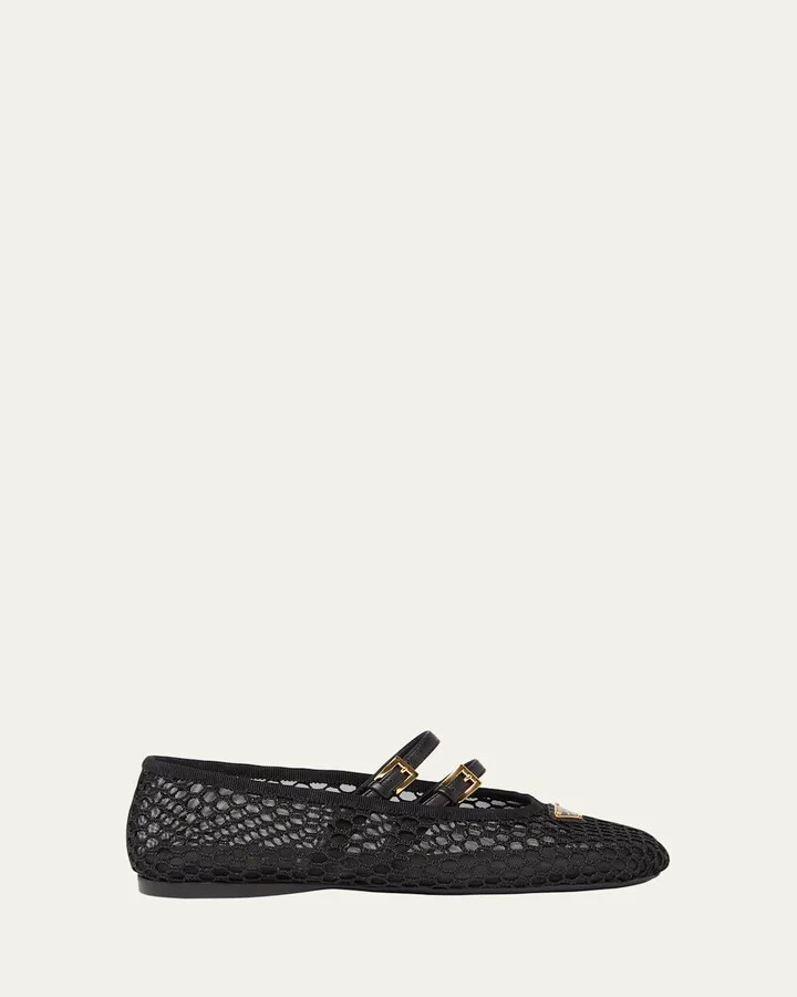 Mesh Double Buckle Ballet Flats