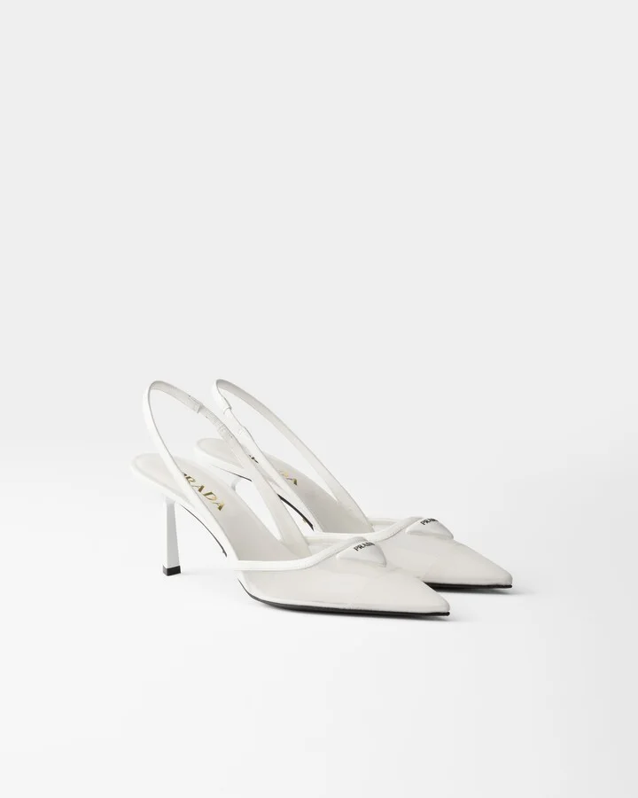 Mesh fabric slingback pumps