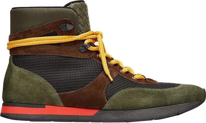 Mesh High Top Green / Brown / Black Suede Leather Sneaker 417024 3364 - Image 2