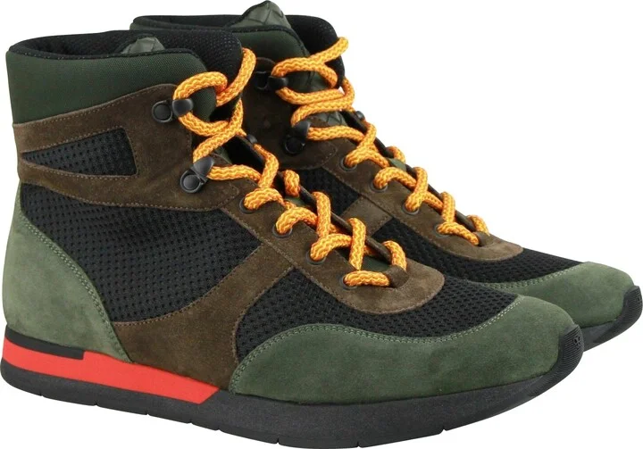 Mesh High Top Green / Brown / Black Suede Leather Sneaker 417024 3364 - Image 5