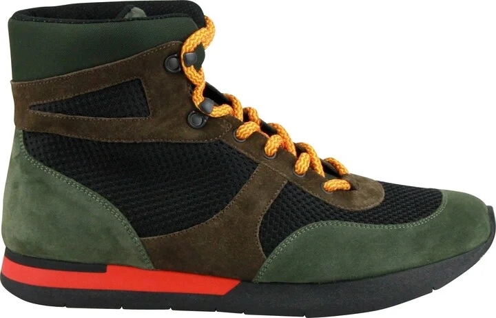 Mesh High Top Green / Brown / Black Suede Leather Sneaker 417024 3364 - Image 9