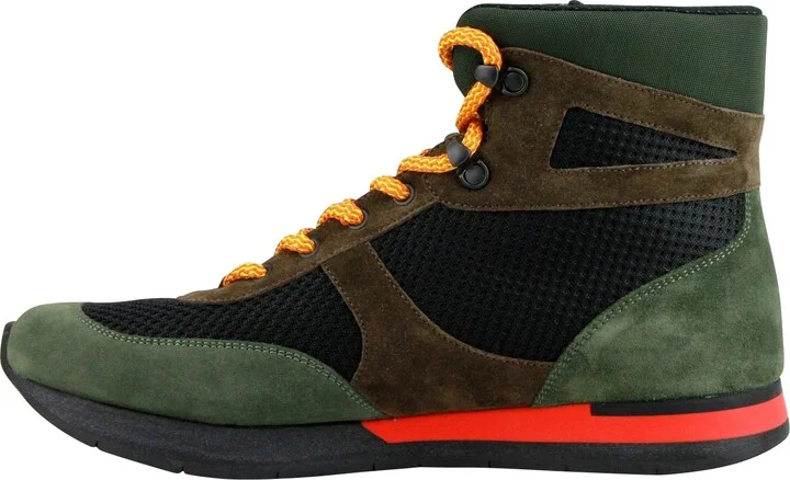 Mesh High Top Green / Brown / Black Suede Leather Sneaker 417024 3364 - Image 10