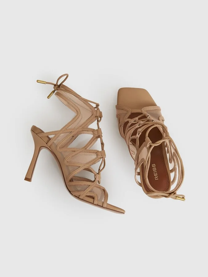 Mesh Leather Strappy Heels - Image 3