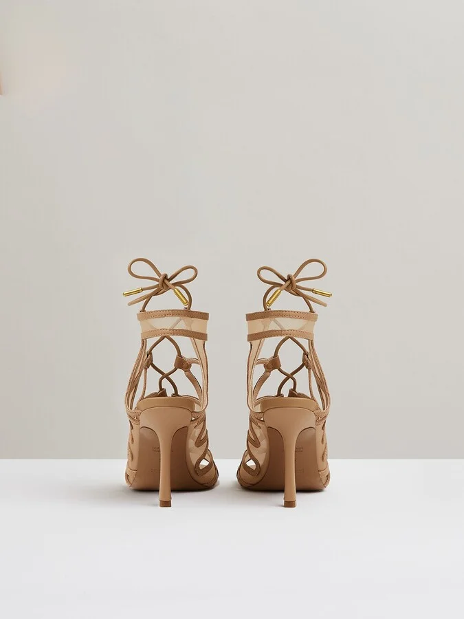 Mesh Leather Strappy Heels - Image 5