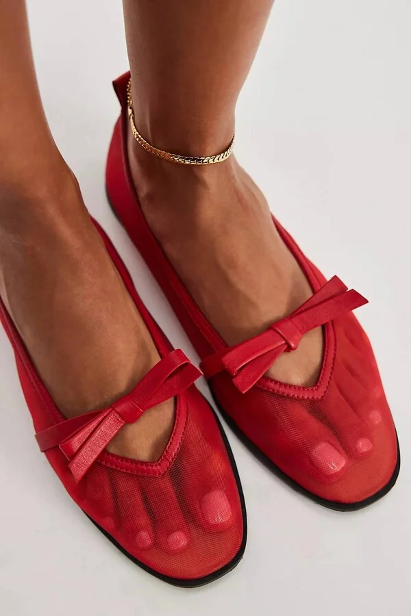 Mesh Mania Bow Flat Shoes In Red