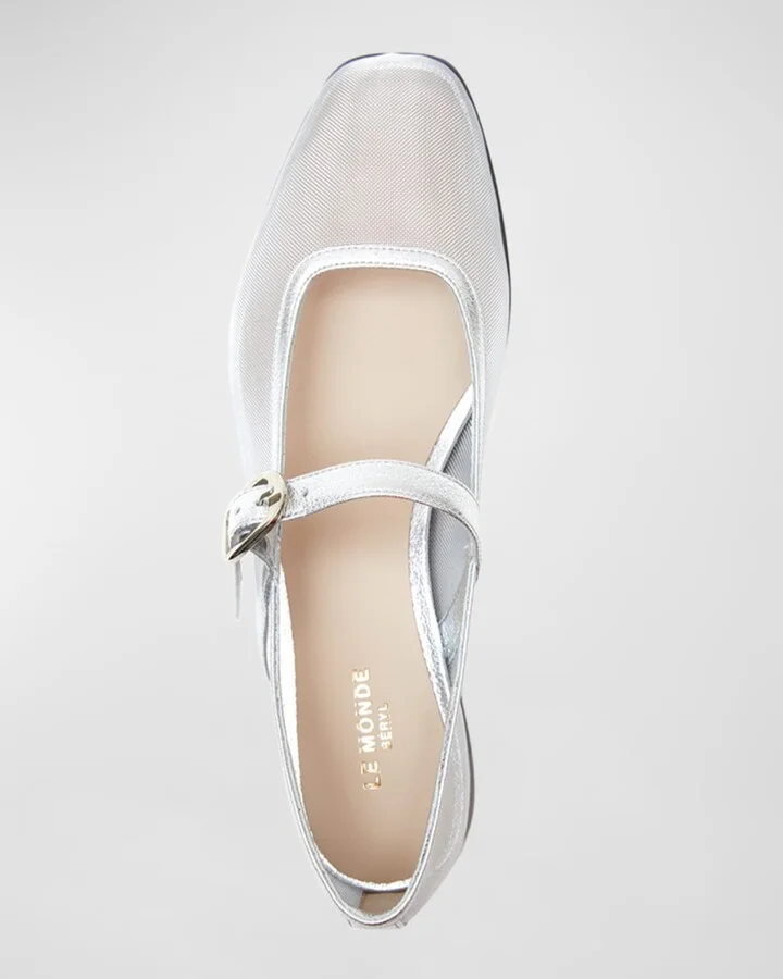 Mesh Mary Jane Ballerina Flats - Image 4