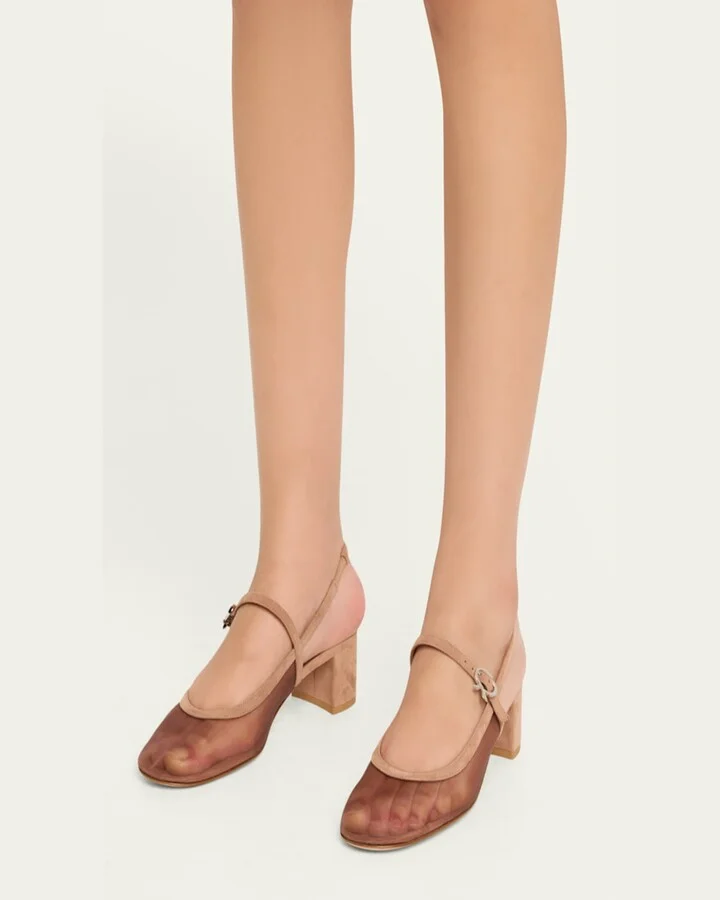 Mesh Mary Jane Ballerina Pumps - Image 6