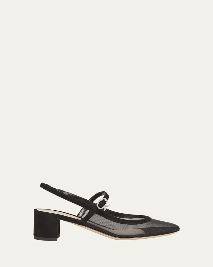 Mesh Mary Jane Ballerina Pumps