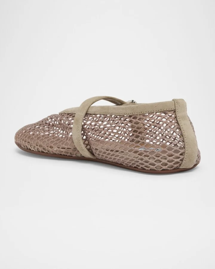 Mesh Mary Jane Suede Ballerina Flats - Image 3