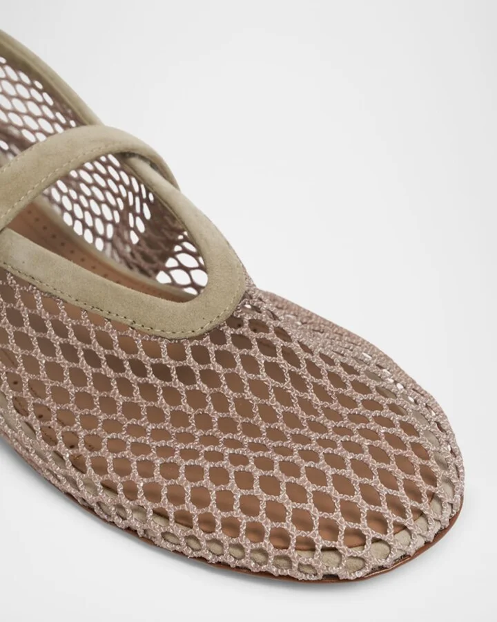 Mesh Mary Jane Suede Ballerina Flats - Image 5