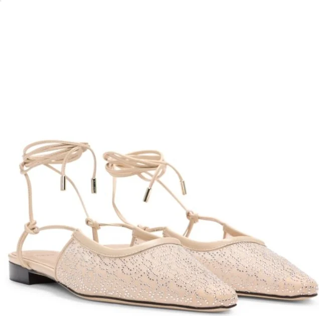 Mesh mules with rhinestone embellishments