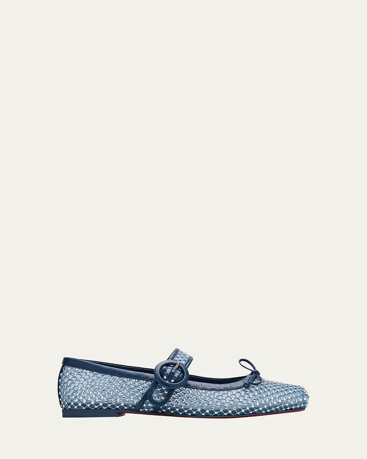 Mesh Net Mary Jane Red Sole Ballerina Flats