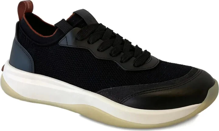 Mesh-Panel Leather Sneakers