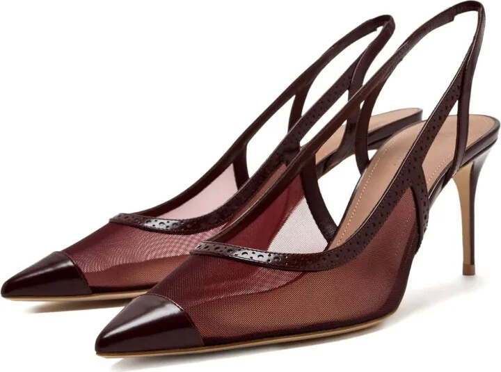Mesh-Panelled Pointed-Toe Slingback Pumps - Image 2