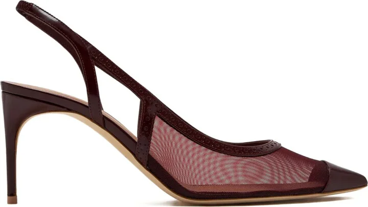 Mesh-Panelled Pointed-Toe Slingback Pumps