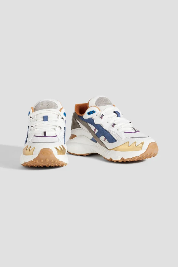 Mesh, suede and pebbled-leather sneakers - Image 2