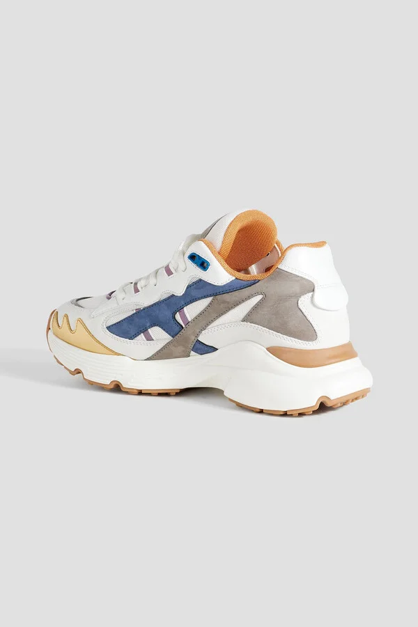 Mesh, suede and pebbled-leather sneakers - Image 3