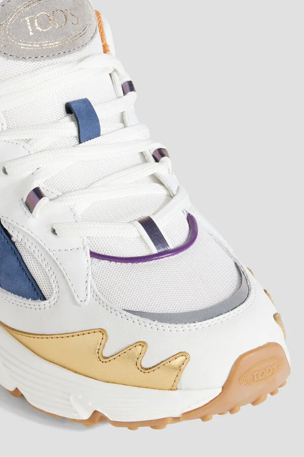 Mesh, suede and pebbled-leather sneakers - Image 4