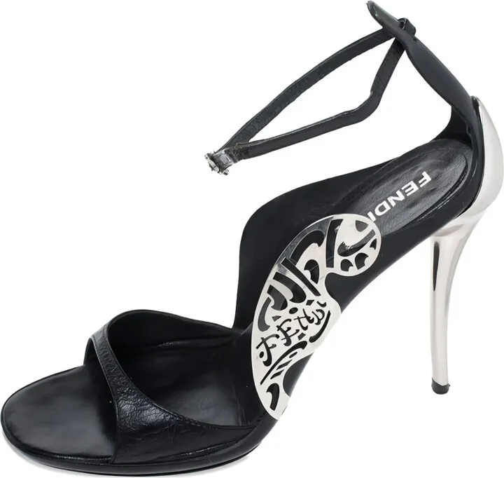 Metal-Applique Leather Sandals