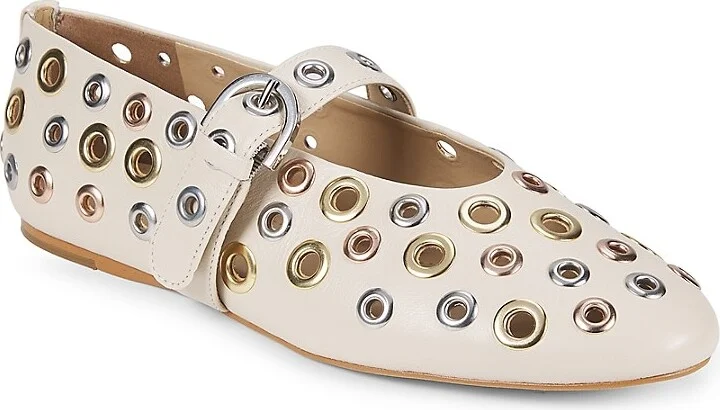 Metal Eyelet Leather Ballet Flats - Image 2