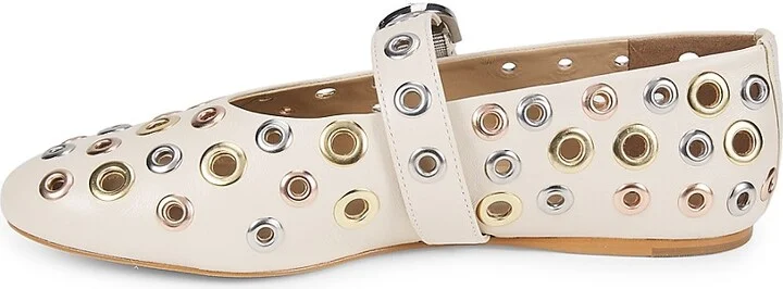 Metal Eyelet Leather Ballet Flats - Image 4
