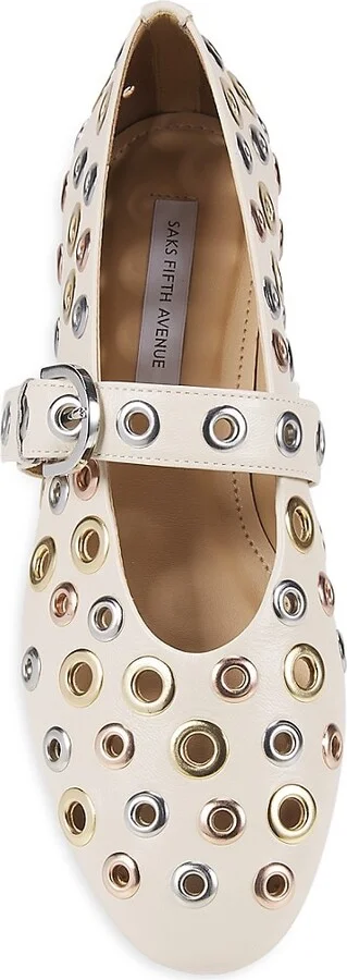 Metal Eyelet Leather Ballet Flats - Image 5