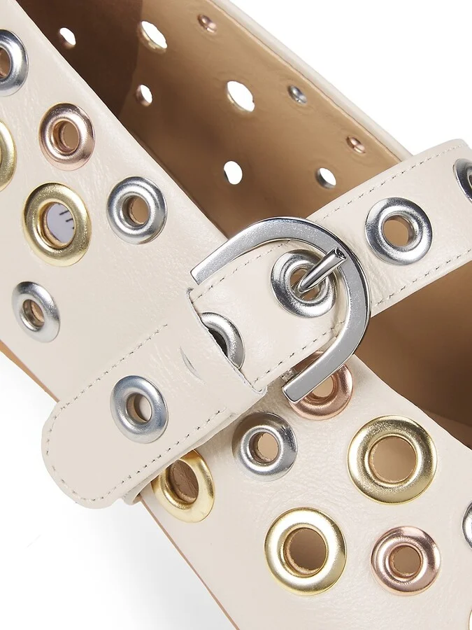 Metal Eyelet Leather Ballet Flats - Image 6