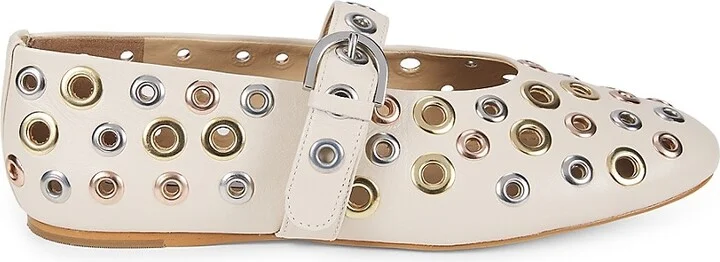 Metal Eyelet Leather Ballet Flats