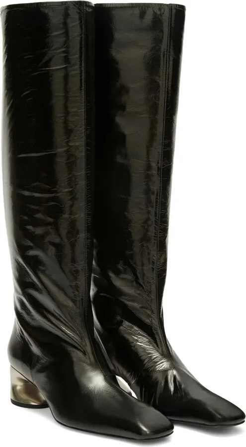 Metal-Heel Leather Knee Boots - Image 2