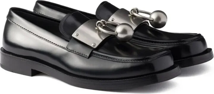 Metal-Ornament Leather Loafers - Image 2