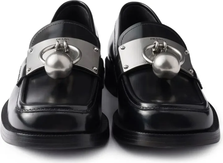 Metal-Ornament Leather Loafers - Image 3