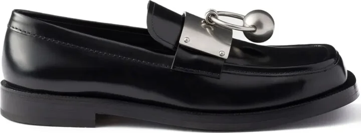 Metal-Ornament Leather Loafers