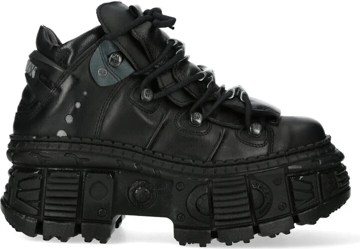 Metallic Ankle Black Leather Boots-WALL106-S12