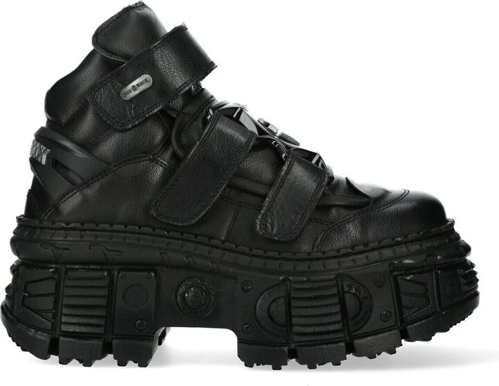 Metallic Ankle Black Leather Boots-WALL285-S2