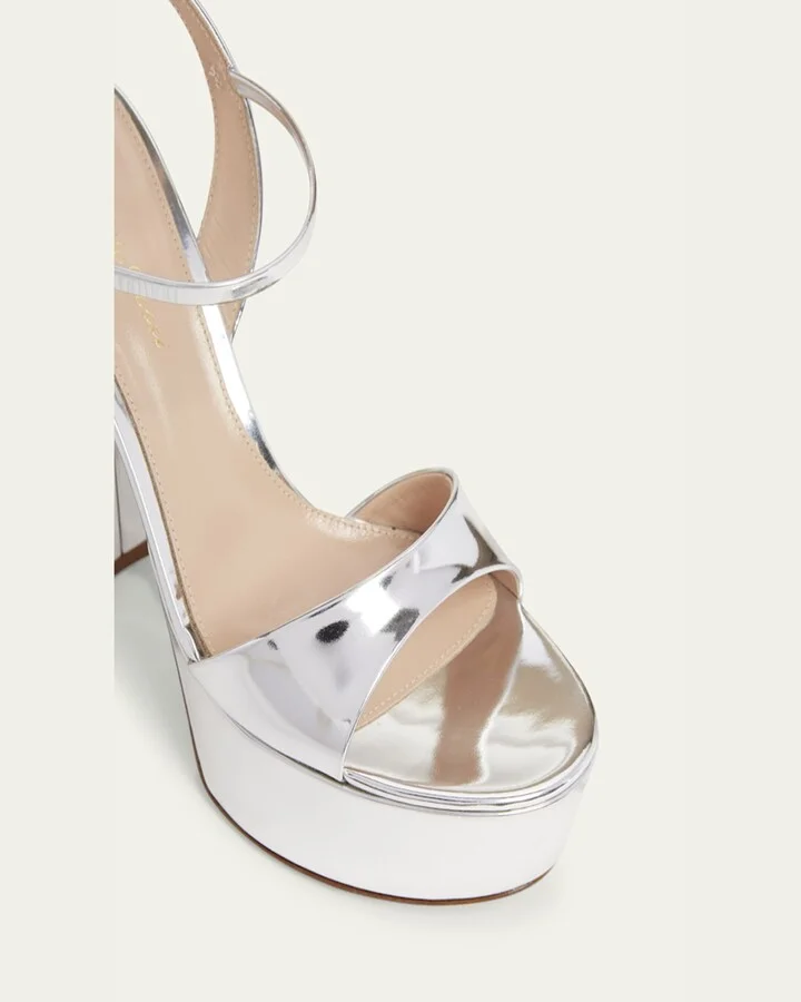 Metallic Ankle-Strap Platform Sandals - Image 7
