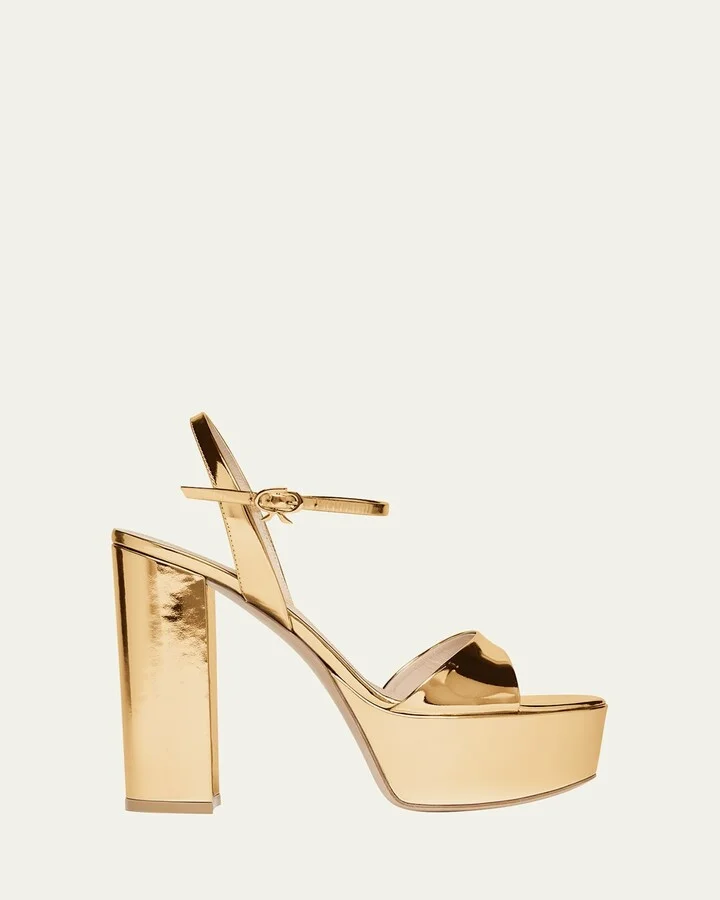 Metallic Ankle-Strap Platform Sandals