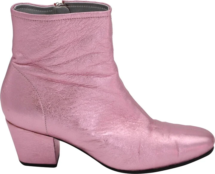 Metallic Beatnik Ankle Boots in Pink Leather