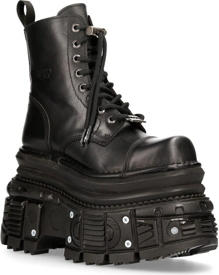 Metallic Black Leather Military Boots- MILI083CCT-C4