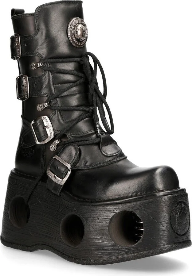 Metallic Black Leather Neptuno Gothic Boots-373-S2