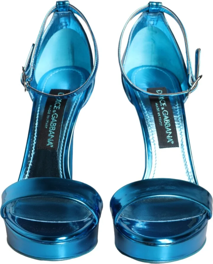 Metallic Blue Leather Keira Sandals Women's Shoes (Pre-Owned) - Image 2